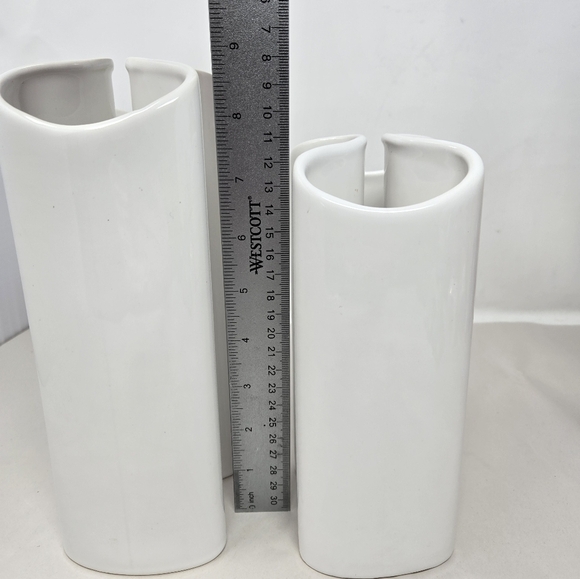 Vintage Dansk White Ceramic Pair of Double Vases Style Modernist Curvaceous - Picture 11 of 14